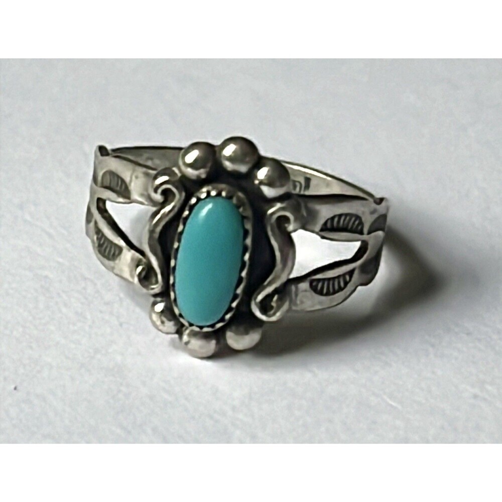 Bell Trading Post Sterling Silver Turquoise Ring Sz 4 Vintage Pinky Southwestern
